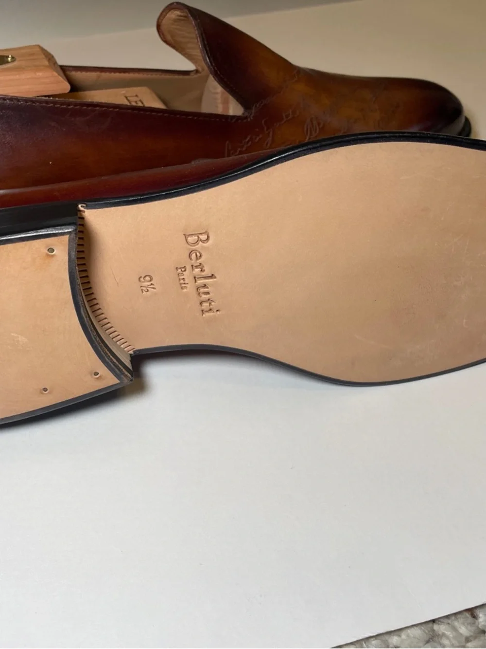 Hand-Painted Chestnut Brown Leather Men’s Slip-On Loafers - Picture 5 of 9